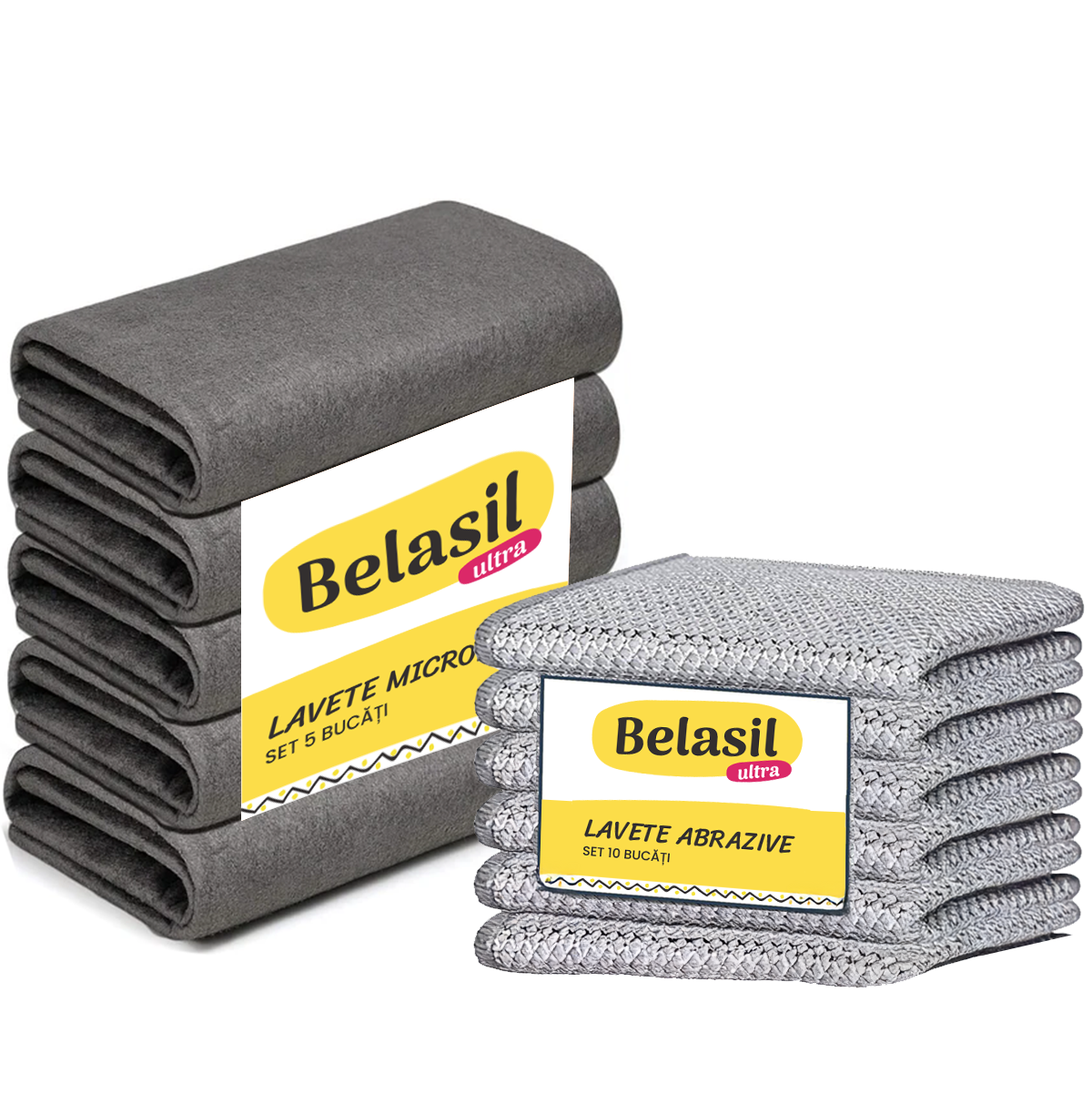 Pachet 10 lavete: 5 microfibră + 5 abrazive