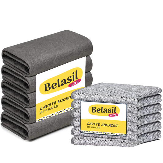 Pachet 10 lavete: 5 microfibră + 5 abrazive